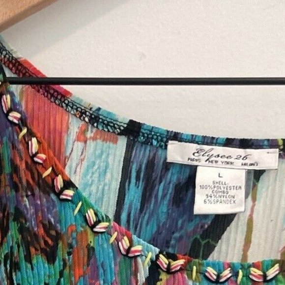 Y2K Elysse 26 Micro Pleat Abstract Blouse Shirt‎ Womens Large L Colorful Dolman - Picture 10 of 10